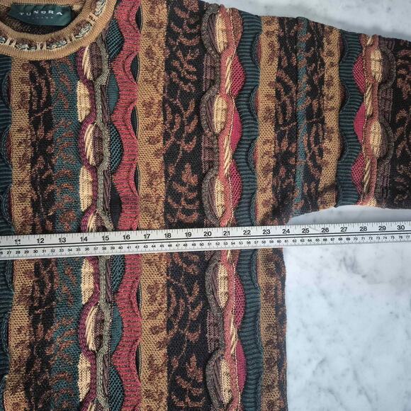 VTG TUNDRA Canada Sweater Crew Neck 3D Chunky Knit 90s Coogi Style Earthtones LG - Picture 10 of 11